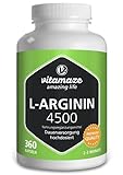 Vitamaze L-Arginin 4500 (Hochdosiert, ohne Zusatzstoffe), 360 Kapseln - 1 Dose