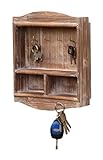 amadeco Schlüsselbrett Schlüsselhaken mit 2 kleinen Ablagen und Haken für Hundeleinen - aus Holz - im Landhaus Shabby Chic Vintage Stil - 6 Haken - Braun - 22 x 27cm