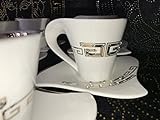 Medusa Service Kaffee Kombiservice Tassen Geschirr Tafel Set Porzellan Gold mit Kristall Steine NEUHEIT