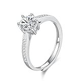 WHCREAT Damen 925 Sterling Silber Ringe, Hochzeit/Verlobung Klassische Zirkonia verstellbare offenen Ring