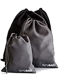 premaros flyingBag Premium Packbeutel-Set 4-teilig, Koffer Organizer in 3 verschiedenen Größen, Packsack mit Kordelzug, schwarz grau