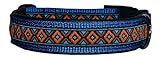 Ledustra Hundehalsband Azteken Webband Indianer Halsband Handarbeit Klickverschluss (36-41 cm, Gurtband Blau)