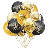Oblique Unique® Konfetti Luftballon Set für Silvester Neujahr Party Feier Deko Ballons 15 Stück Happy New Year Schwarz Gold