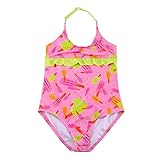 Win.Max Mädchen - Badeanzug mit Rüschen und UV - Schutz  (3-4 Years-Old Kids, rosa mit bunten Eislolly - Design und hellgelben Rüschen)