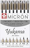 Yukama Sakura Pigma Art-Edition 8er-Set, 6 Pigma Micron Fineliner + 1 Pigma Brush Pinselstift + 1 Pigma PN Stift, Schwarz