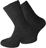 normani 2 Paar Kuschelsocken/Bettsocken / Socken Stripe geringelt mit Elasthan Farbe Uni/Schwarz Größe 43/46
