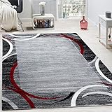 Paco Home Wohnzimmer Teppich Bordüre Kurzflor Meliert Modern Hochwertig Grau Schwarz Rot, Grösse:120x170 cm